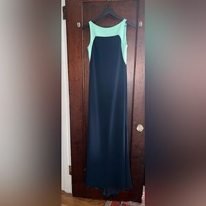 Badgley Mischka gown (sleeveless, two-tone, tailored)